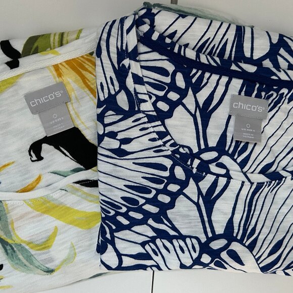 CHICO'S Lot of 2 S/S Women's T-Shirts Tops Floral Spring Prints SZ 0 (Small) - Picture 2 of 6
